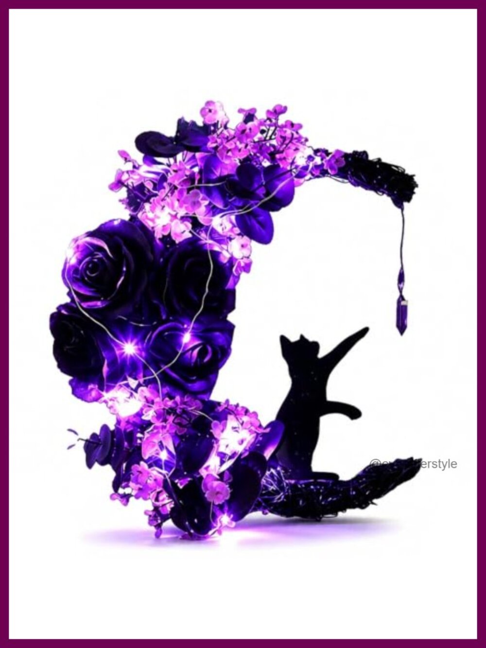 Halloween Wreath Cat Moon LED Lights 12In Front Door Wall Decor